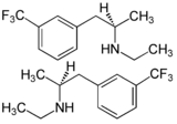 Énantiomère S de la fenfluramine (en haut) et (R)-fenfluramine (en bas)