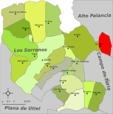 Situation d'Alcublas dans la comarque des Serranos