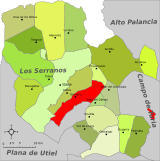 Situation de Domeño dans la comarque des Serranos
