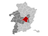 Localisation de Genk au sein de l'arrondissement de Hasselt et de la province de Limbourg