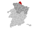 Localisation de Hamont-Achel au sein l'arrondissement de Maaseik et de la province de Limbourg