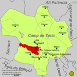 Localización de Benaguasil respecto a la comarca del Camp de Túria