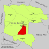 Localización de Macastre respecto a la comarca de la Hoya de Buñol