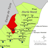 Localización de Moncada respecto a la comarca de la Huerta Norte