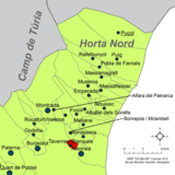 Localización de Tavernes Blanques respecto a la comarca de la Huerta Norte