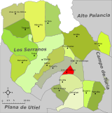 Situation de Losa del Obispo dans la comarque des Serranos