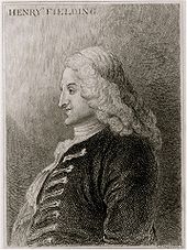 Portrait monochrome, de profil, d'Henry Fielding âgé, portant une longue perruque