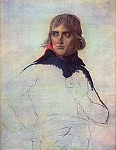 Peinture montrant le visage de Bonaparte , seul le visage est peint, le reste est dessiné