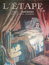 Couverture du roman montrant une jeune femme alitée et un homme en jaquette brune de dos, à genoux sur le sol s'appuyant sur ce même lit.