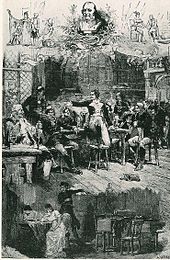 Affiche pour les Contes d'Hoffman de Jacques Offenbach. Plusieurs scènes sont représentées en noir et blanc.