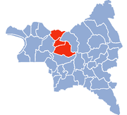 Carte de la localisation de la Communauté de communes de l'Aéroport du Bourget dans le département de la Seine-Saint-Denis