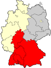 Territoire couvert par la 2. Oberliga Süd de 1950 à 1963