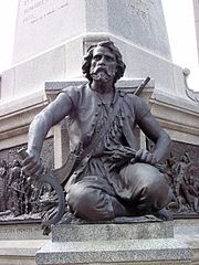 Bronze représentant Charles Le Moyne, faisant partie du monument à Maisonneuve situé à la Place d'Armes, œuvre de Louis-Philippe Hébert