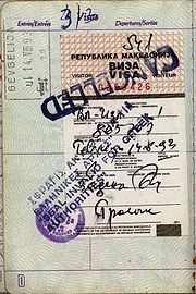 Visa touristique macédonien annulé par les autorités grecques d'immigration en 1993