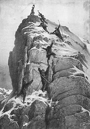 La première ascension et la tragédie du Cervin, le 1' juillet 1865 - gravure de Gustave Doré