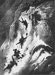 La première ascension et la tragédie du Cervin, le 1' juillet 1865 - gravure de Gustave Doré