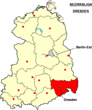 Localisation de la Bezirksliga Dresden dans le territoire de la RDA