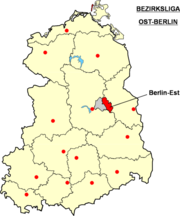 Localisation de la Bezirksliga Ost-Berlin dans le territoire de la RDA