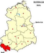 Localisation de la Bezirksliga Suhl dans le territoire de la RDA