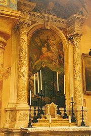 "Saint Antoine abbé résistant à la Tentation", huile sur toile de Francesco Zugno (1709-1787), 280cm x 144cm, Venise, église du couvent "San Lazzaro degli Armeni", 1737