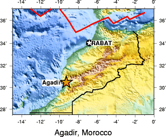 Localisation de l'épicentre du séisme d'Agadir