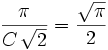 \frac{\pi}{C\, \sqrt{2}} = \frac{\sqrt{\pi}}{2}