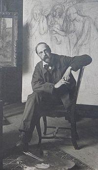 Alfredo Müller dans son atelier à Paris (73, rue Coulaincourt) en 1908