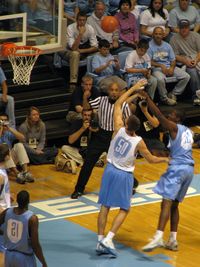 20081024 Ed Davis shoots over Tyler Hansbrough in an intrasquad scrimmage cropped.jpg