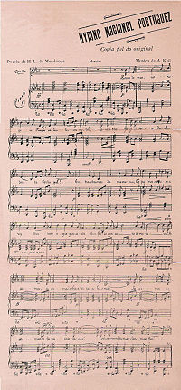 Copie de la partition originale de l'hymne portugais