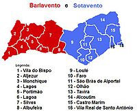 Carte numérotée des districts du Portugal.