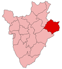 Localisation de la province de Cankuzo (en rouge) à l'intérieur du Burundi