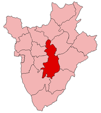 Localisation de la province de Gitega (en rouge) à l'intérieur du Burundi