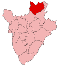 Localisation de la province de Kirundo (en rouge) à l'intérieur du Burundi