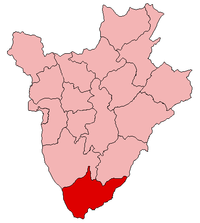 Localisation de la province de Makamba (en rouge) à l'intérieur du Burundi