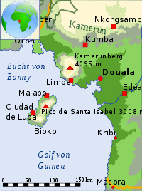 Carte en allemand montrant l'emplacement de Édéa au Cameroun