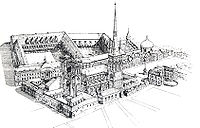 Cathédrale Saint-Lambert 1770 dessin dans La Meuse années 1970.jpg