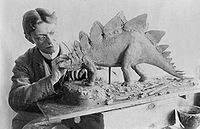 Charles R. Knight sculptant un Stegosaure en 1899
