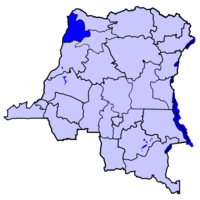 Localisation du Sud-Ubangi (en bleu foncé) à l'intérieur de la République démocratique du Congo