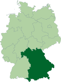 Situation géographique de la Bavière (en vert foncé) à l'intérieur de l'Allemagne