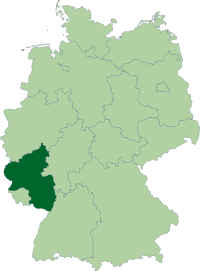 Localisation de la Rhéanie-Palatinat (en vert foncé) à l'intérieur de l'Allemagne