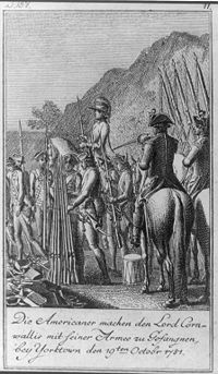 Les américains font prisonnier Lord Cornwallis et son armée, près de Yorktown le 19 octobre.