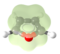 Densité électronique dans la molécule de furane illustrant l'effet donneur de l'oxygène.