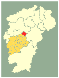Xing'an en rouge, le reste de la ville préfecture de Ji'an en jaune foncé et le reste du Jiangxi en jaune clair.