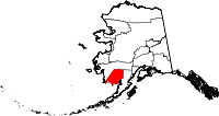 Carte situant la région de recensement de Dillingham (en rouge) dans l'État d'Alaska