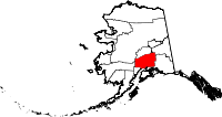 Carte situant le borough de Matanuska-Susitna (en rouge) dans l'État d'Alaska