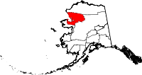 Carte situant le borough de Northwest Arctic (en rouge) dans l'État d'Alaska