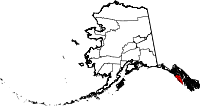 Carte situant le borough de Sitka (en rouge) dans l'État d'Alaska