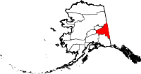 Carte situant la région de recensement de Southeast Fairbanks (en rouge) dans l'État d'Alaska