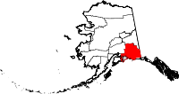 Carte situant la région de recensement de Valdez-Cordova (en rouge) dans l'État d'Alaska