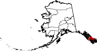 Carte situant la région de recensement de Wrangell-Petersburg (en rouge) dans l'État d'Alaska